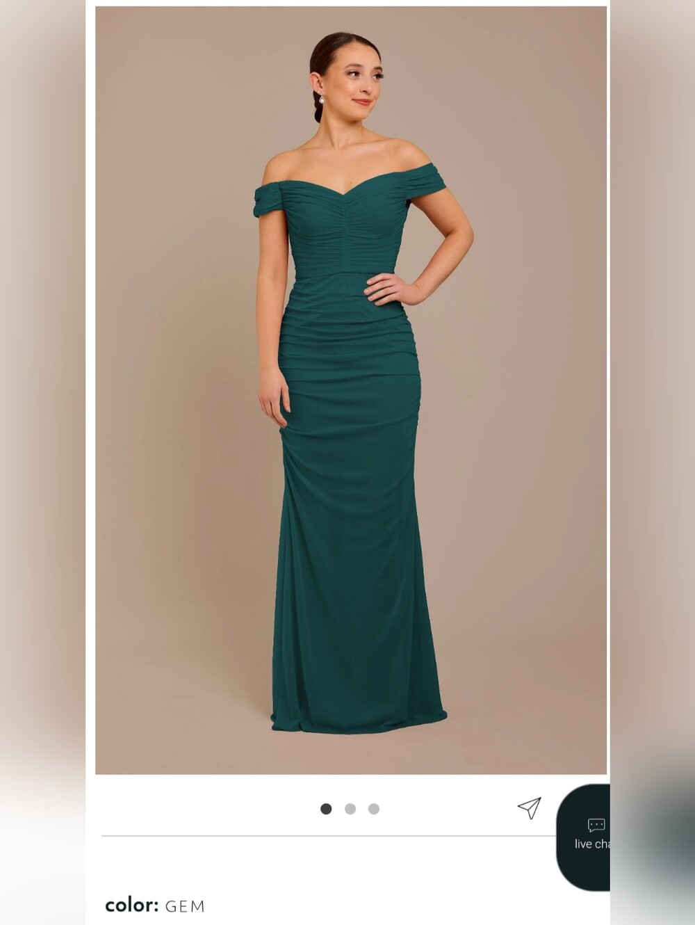 David's Bridal Off The Shoulder Rouched  Dress In Gem. NWT